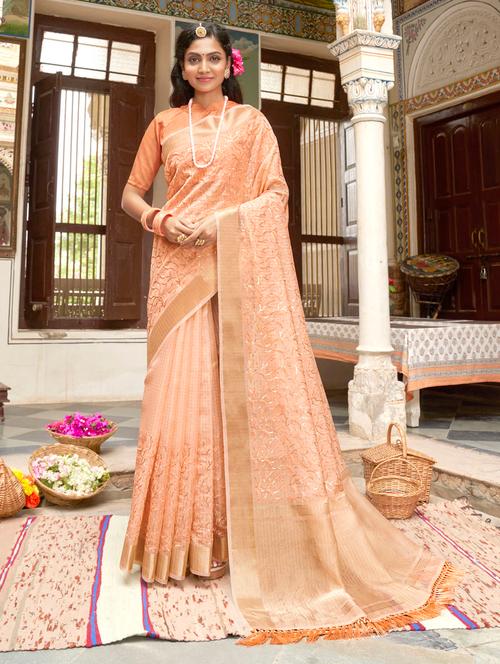 self design embroidered saree with blouse - 18589695 - Very Small Image - 1