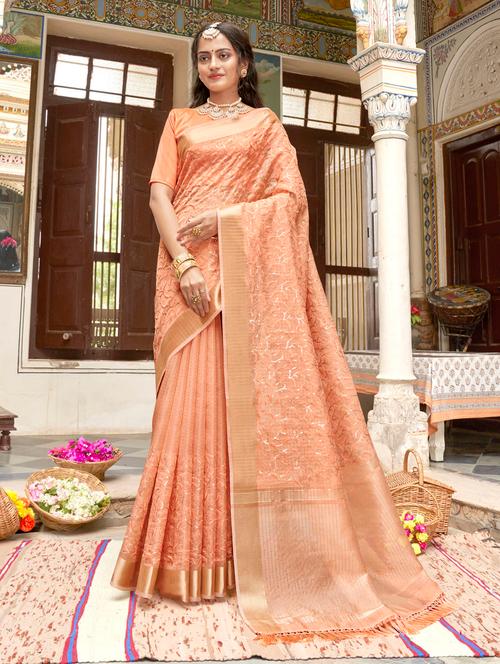 self design embroidered saree with blouse - 18589697 - Very Small Image - 1