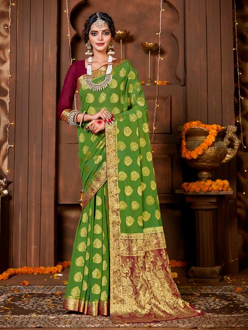 self design woven saree with blouse - 18589715 - Very Small Image - 1