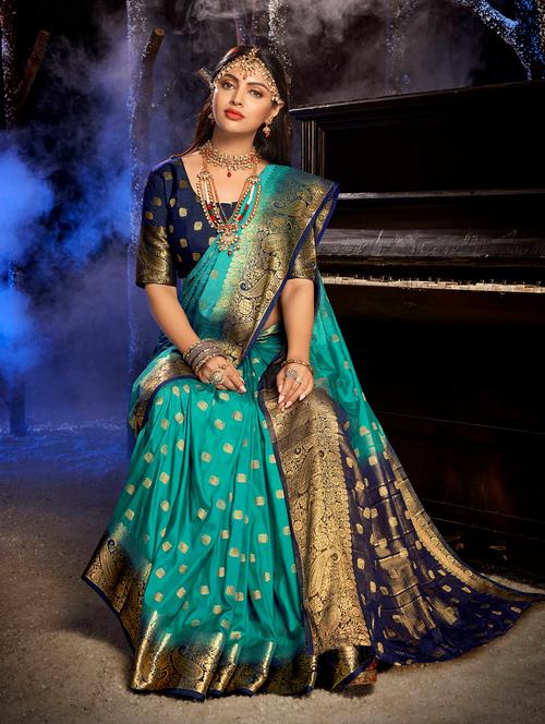 self design woven saree with blouse - 18589775 - Very Small Image - 1