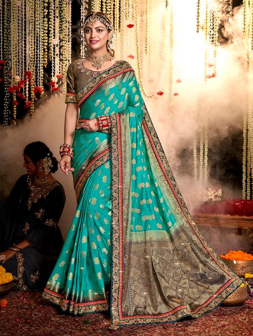 self design woven saree with blouse - 18589779 - Very Small Image - 1
