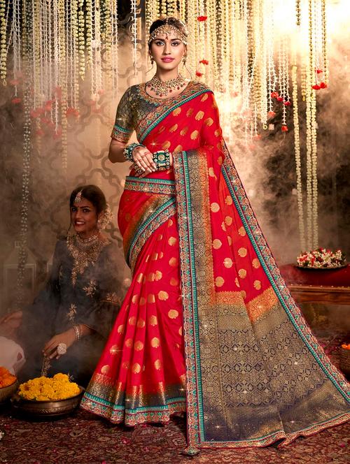 self design woven saree with blouse - 18589780 - Very Small Image - 1