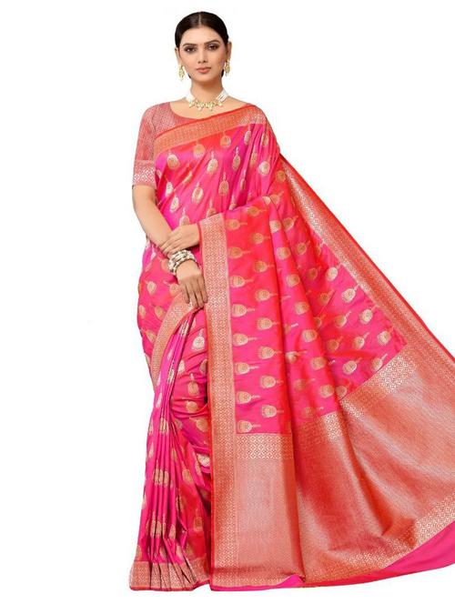 self design banarasi saree with blouse - 18590686 - Very Small Image - 1