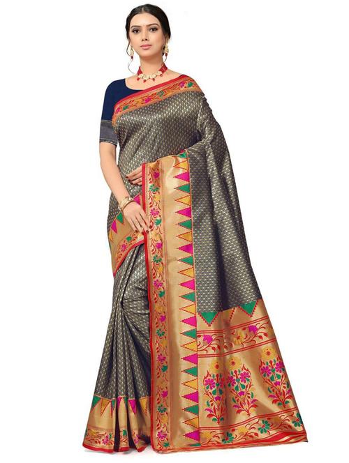 ethnic motif kanjivaram saree with blouse - 18590717 - Very Small Image - 1
