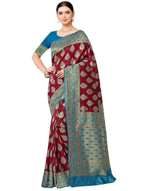 multi colored silk blend banarasi saree - 18590729 - Very Small Image - 1