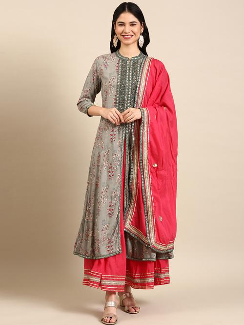 floral kurta skirt set with dupatta - 18591199 - Very Small Image - 1