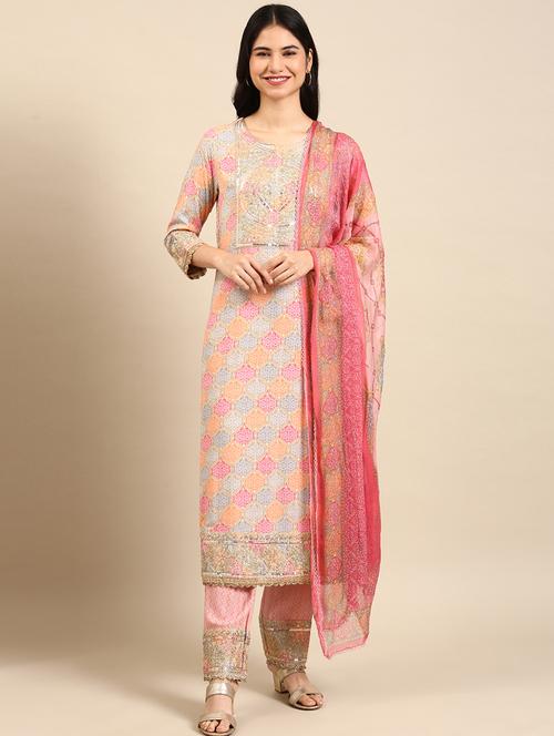 pink kurta pant set with dupatta - 18591210 - Very Small Image - 1