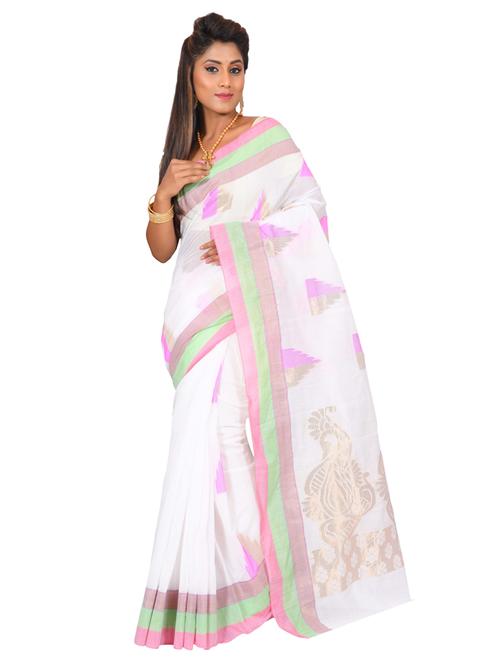 zari work ikat white saree with blouse - 18592410 - Very Small Image - 1