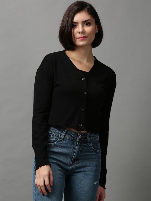 v neck solid cardigan - 18592460 - Very Small Image - 1
