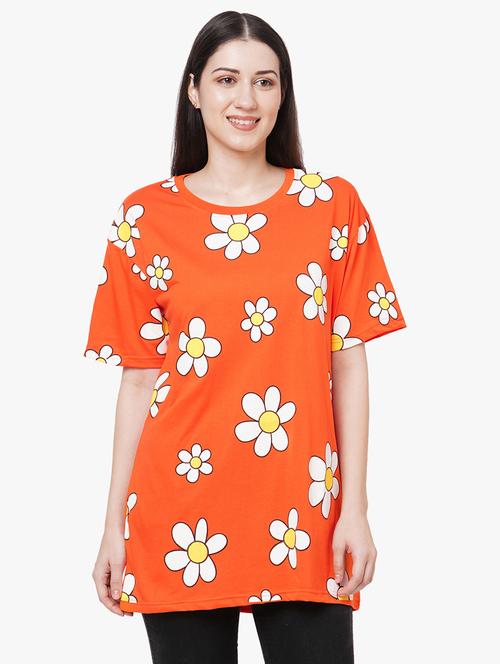 orange printed casual t-shirt - 18592483 - Very Small Image - 1