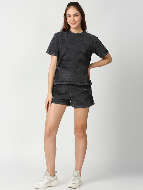 black cotton top and shorts set - 18592980 - Very Small Image - 1