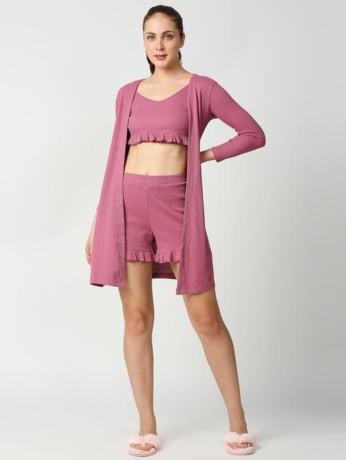 pink cotton top, shrug and shorts set - 18592981 - Very Small Image - 1