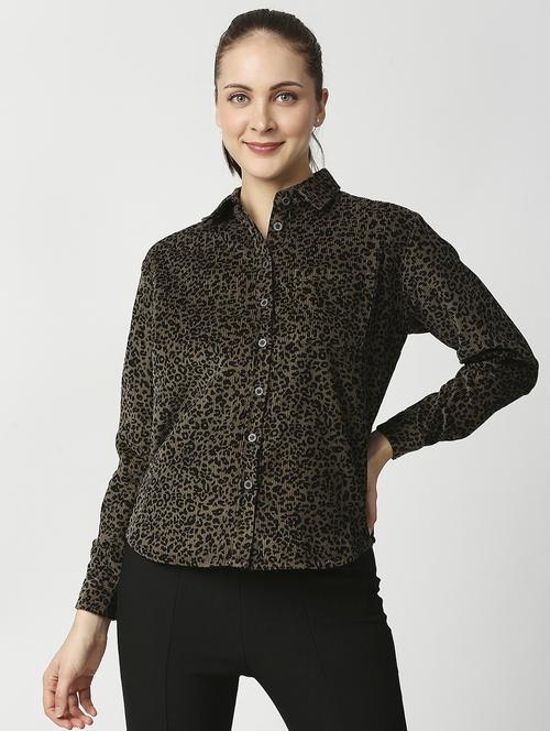 olive cotton corduroy regular shirt - 18594827 - Very Small Image - 1