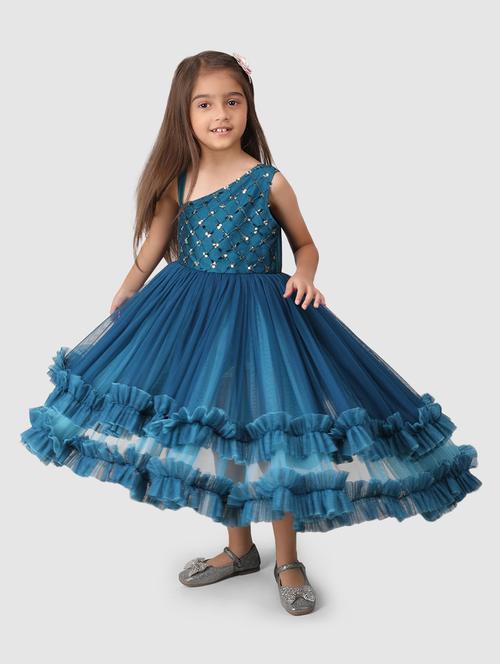 girls asymmetric neck sequined layered frock - 18595210 - Very Small Image - 1