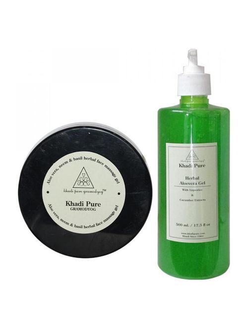 herbal aloevera, neem & basil facial massage gel and aloevera gel combo (600g) pack 2 - 18595719 - Very Small Image - 1