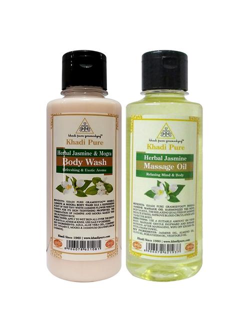 jasmine & mogra body wash + jasmine massage oil (combo) - 18596338 - Very Small Image - 1