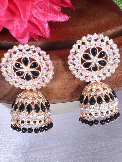 black gold plated jhumka earring - 18601325 - Very Small Image - 1