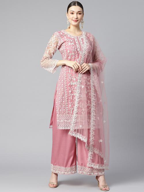 embroidered semi-stitched suit set - 18601456 - Very Small Image - 1