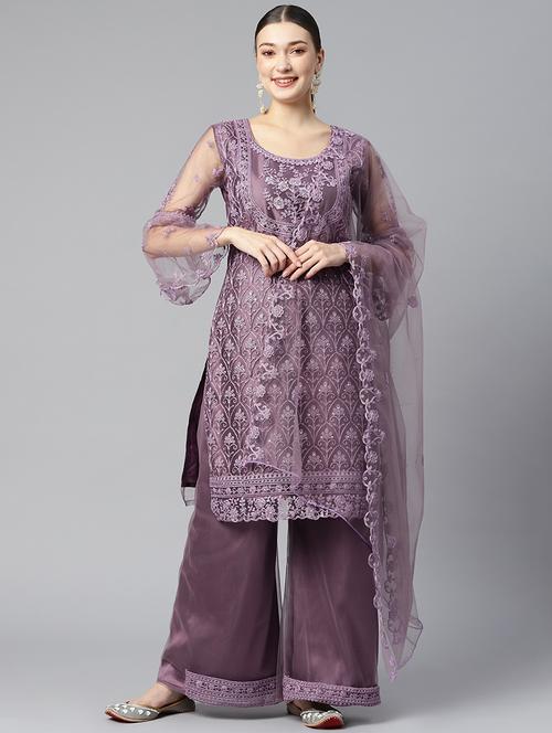 embroidered semi-stitched suit set - 18601461 - Very Small Image - 1