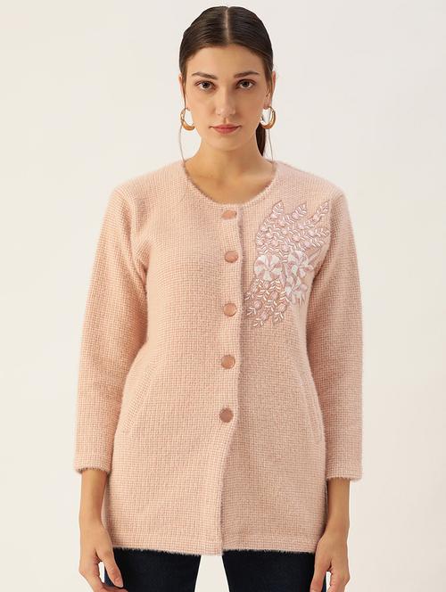 round neck embroidered wool cardigan - 18602048 - Very Small Image - 1