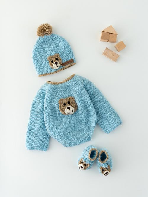 girls blue self design romper - 18602319 - Very Small Image - 1