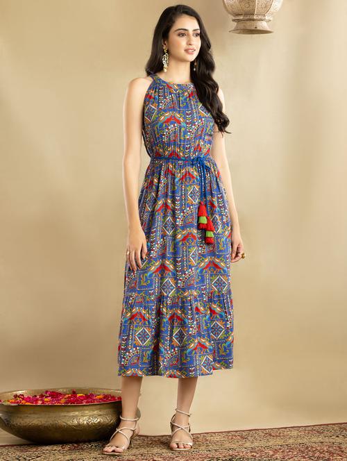 halter neck printed fit & flare dress - 18603416 - Very Small Image - 1