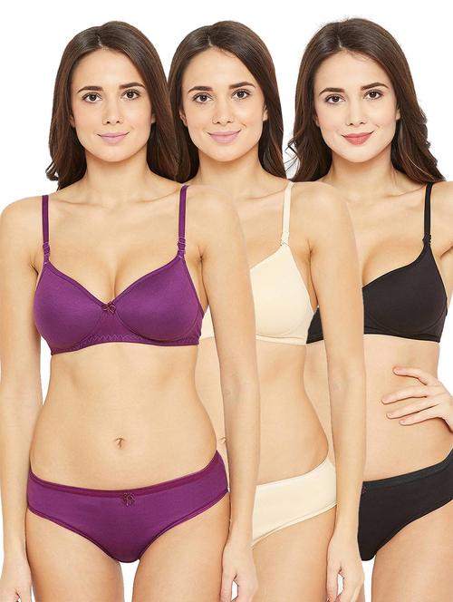 pack of 3 solid bra and panty set - 18604240 - Very Small Image - 1