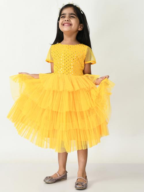 yellow cotton blend frock - 18604361 - Very Small Image - 1
