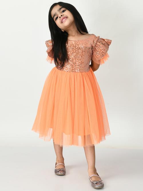 orange cotton blend frock - 18604364 - Very Small Image - 1