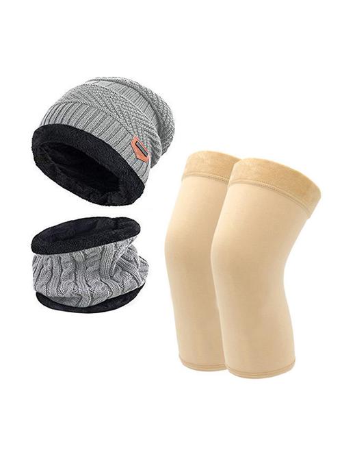 free size men's woolen cap with neck muffler/neckwarmer and woolen knee sleeves - 18604535 - Very Small Image - 1