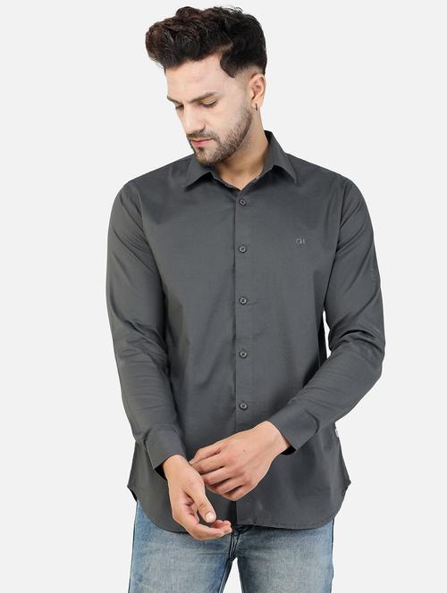 grey solid casual shirt - 18605528 - Very Small Image - 1