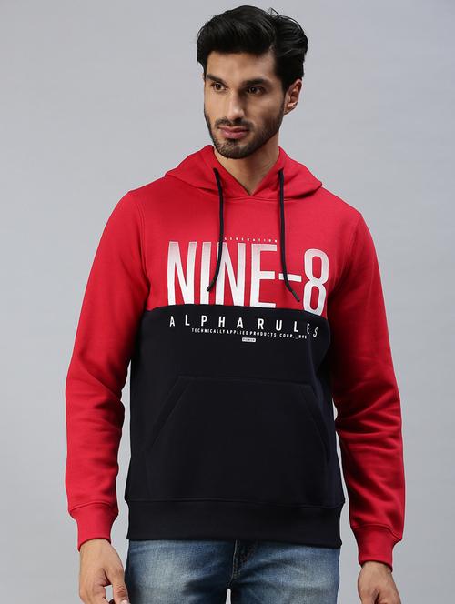 hooded color blocked chest print sweatshirt - 18607013 - Very Small Image - 1