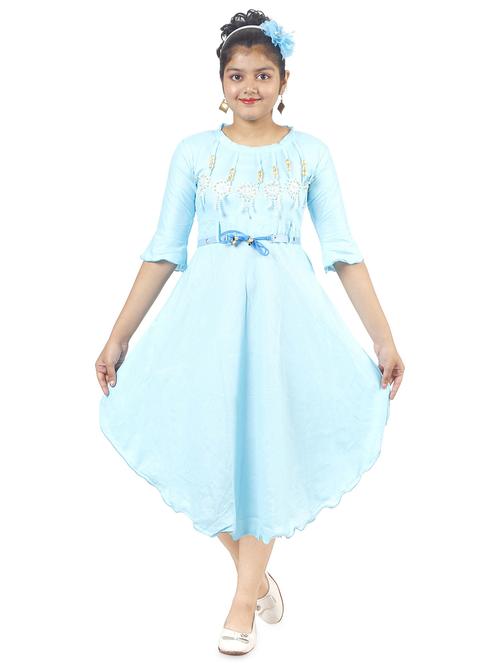 girls turquoise blue embellished frock - 18607344 - Very Small Image - 1
