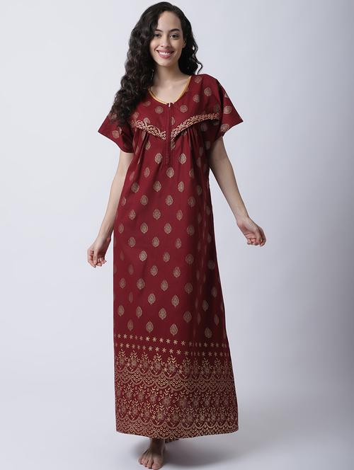 v- neck printed maternity nighty - 18607393 - Very Small Image - 1