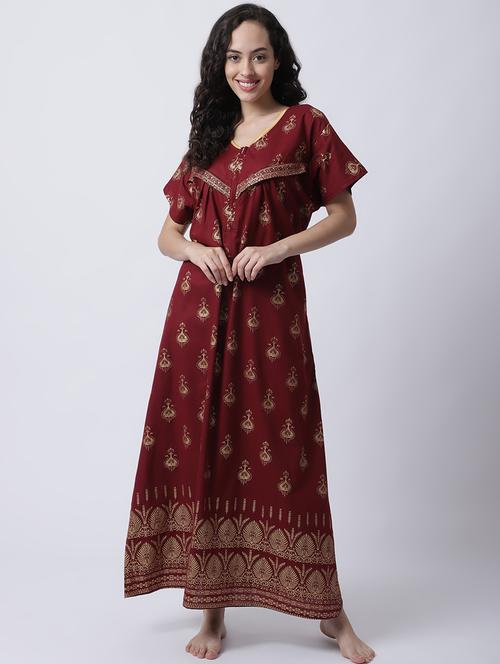 v- neck printed maternity nighty - 18607396 - Very Small Image - 1
