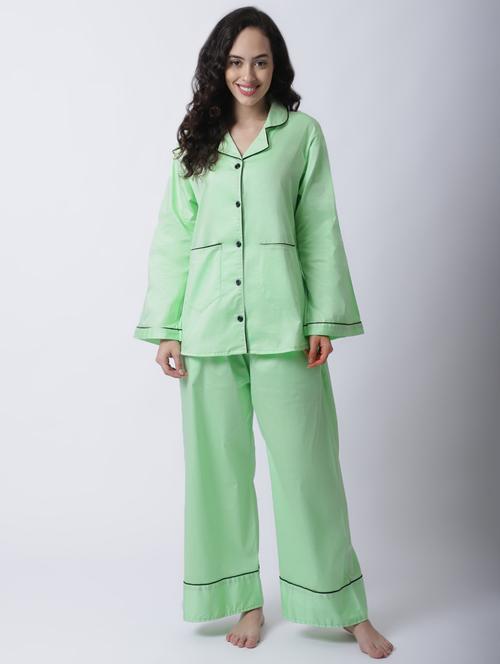 shirt collar solid nightwear pajama set - 18607413 - Very Small Image - 1