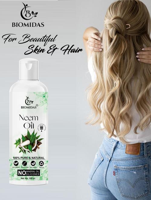 biomidas 100% pure cold pressed & refined neem oil for flawlessly radiant skin & promotes shiny hair 100ml (pack of 1) - 18608115 - Very Small Image - 1