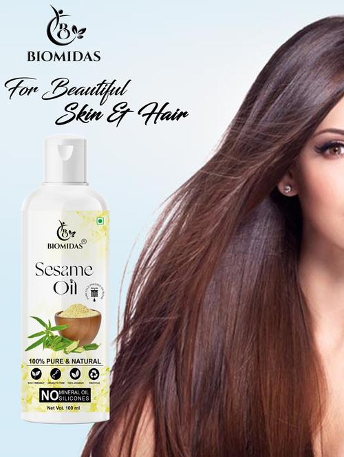 biomidas 100% pure organic wood pressed edible sesame oil for healthy hair growth 100ml (pack of 1) - 18608120 - Very Small Image - 1