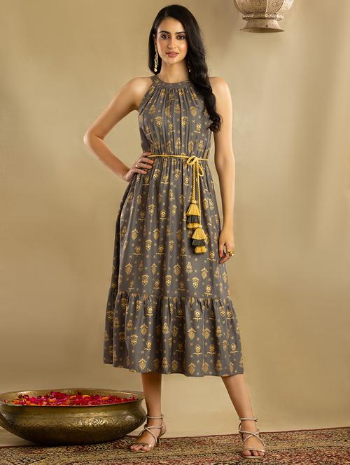 halter neck printed fit & flare dress - 18608145 - Very Small Image - 1
