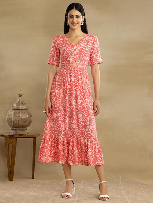 v-neck floral empire line dress - 18608146 - Very Small Image - 1