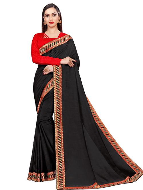 solid bordered saree with blouse - 18612717 - Very Small Image - 1