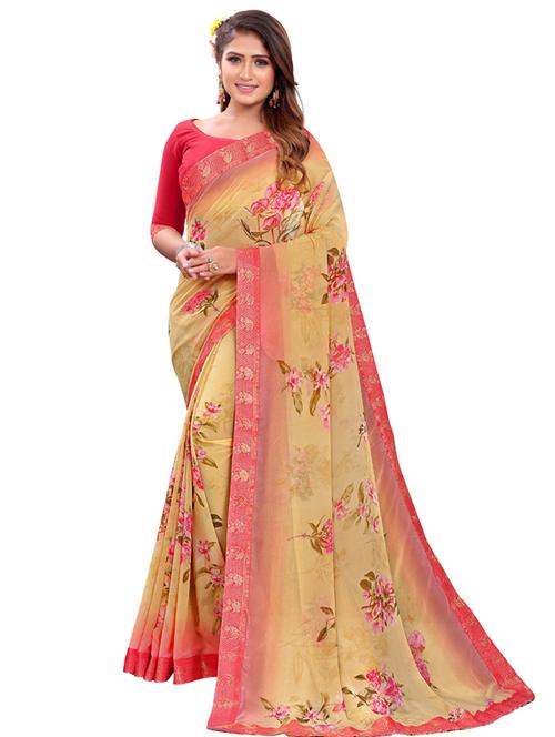 floral printed saree with blouse - 18612731 - Very Small Image - 1