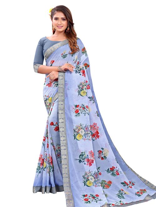 floral printed saree with blouse - 18612735 - Very Small Image - 1