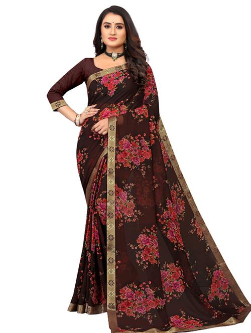 floral printed saree with blouse - 18612736 - Very Small Image - 1