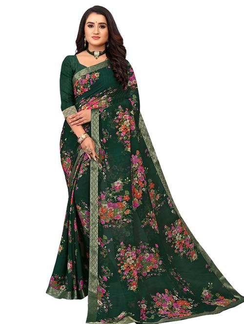 floral bordered saree with blouse - 18612739 - Very Small Image - 1
