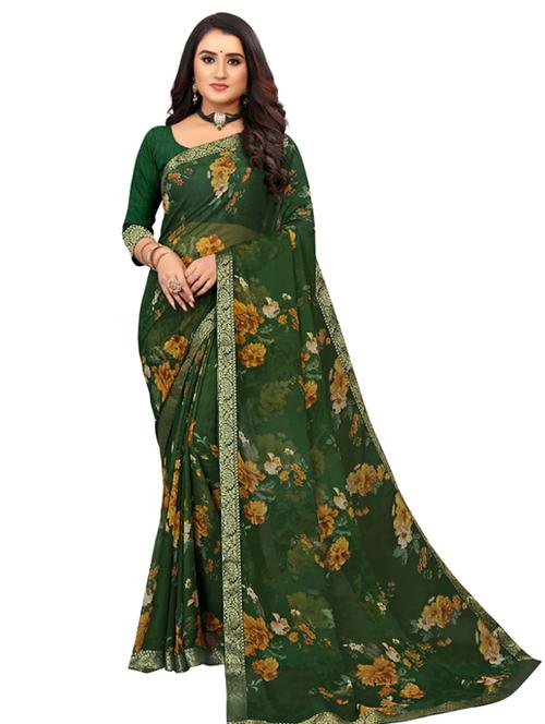 floral bordered saree with blouse - 18612740 - Very Small Image - 1