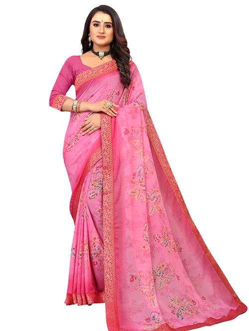 floral printed saree with blouse - 18612743 - Very Small Image - 1