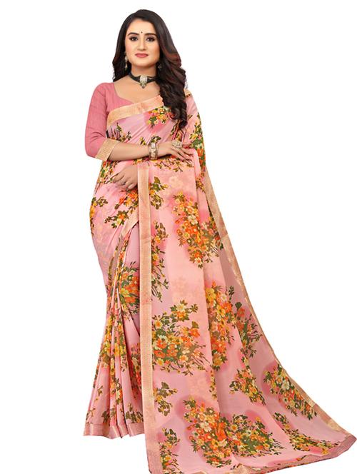 floral printed saree with blouse - 18612744 - Very Small Image - 1