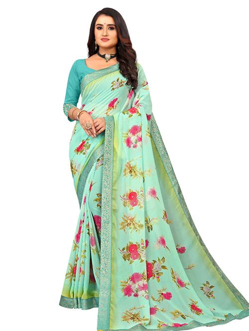 floral printed saree with blouse - 18612746 - Very Small Image - 1