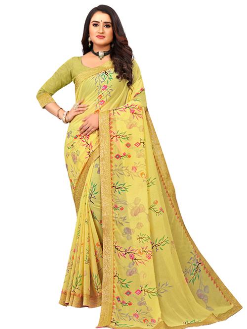 yellow mellow printed saree with blouse - 18612748 - Very Small Image - 1